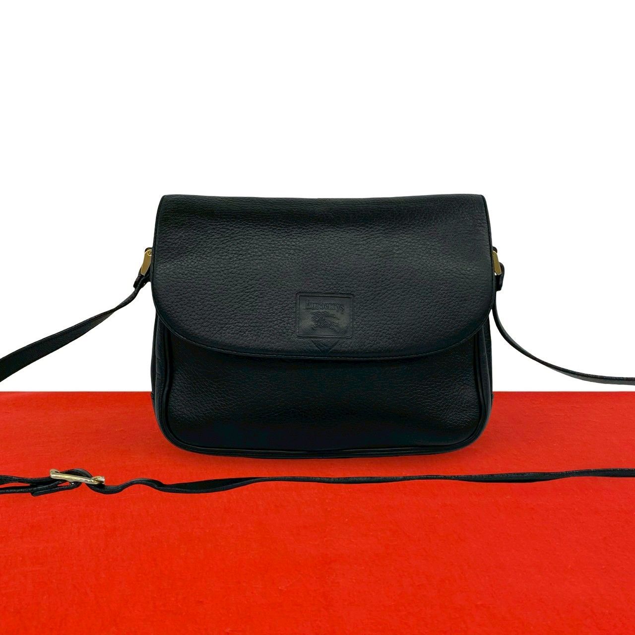 極 美品 Burberrys バーバリーズ ヴィンテージ ノバチェック 柄 シャドーホース ロゴ レザー 本革 ショルダーバッグ ポシェット 黒 67464