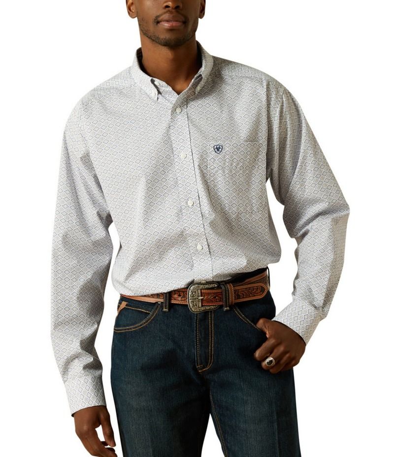 アリアト メンズ トップス シャツ プリント Ariat Declan Long Sleeve Printed Woven Shirt White ホワイト