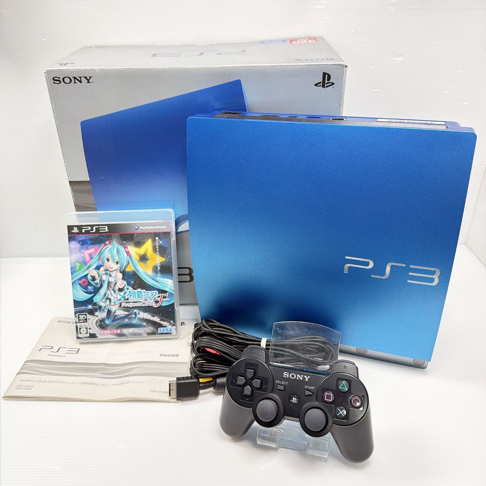 美品 プレステ3 PS3 スプラッシュブルー CECH-3000 遊べるセット 動作確認済 ソニー プレイステーション3 初音ミク Project DIVA ゲームソフト付き SONY PlayStation3 HDD 封印シール有 管理番号M1902