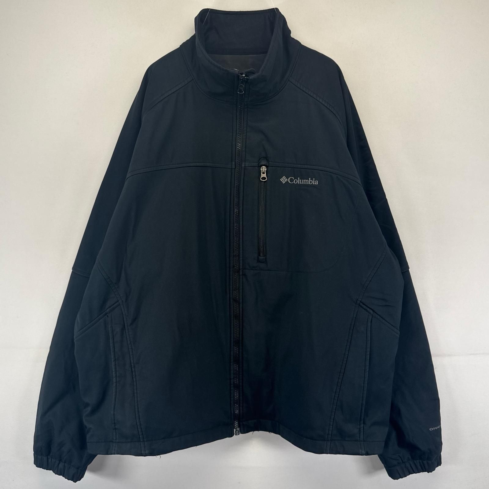 古着 コロンビア Columbia ジャケット フルジップ　シェル ワンポイント刺繍ロゴ 裾ドローコード 大きいサイズ 2XL ブラック系 メンズ