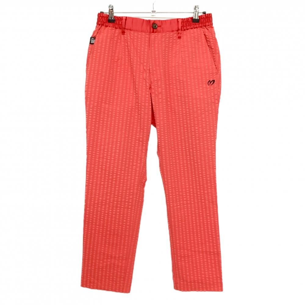 【超美品】マスターバニー パンツ レッド系 サッカー調生地 ストレッチ ウエスト一部ゴム メンズ 4(M) ゴルフウェア MASTER BUNNY EDITION