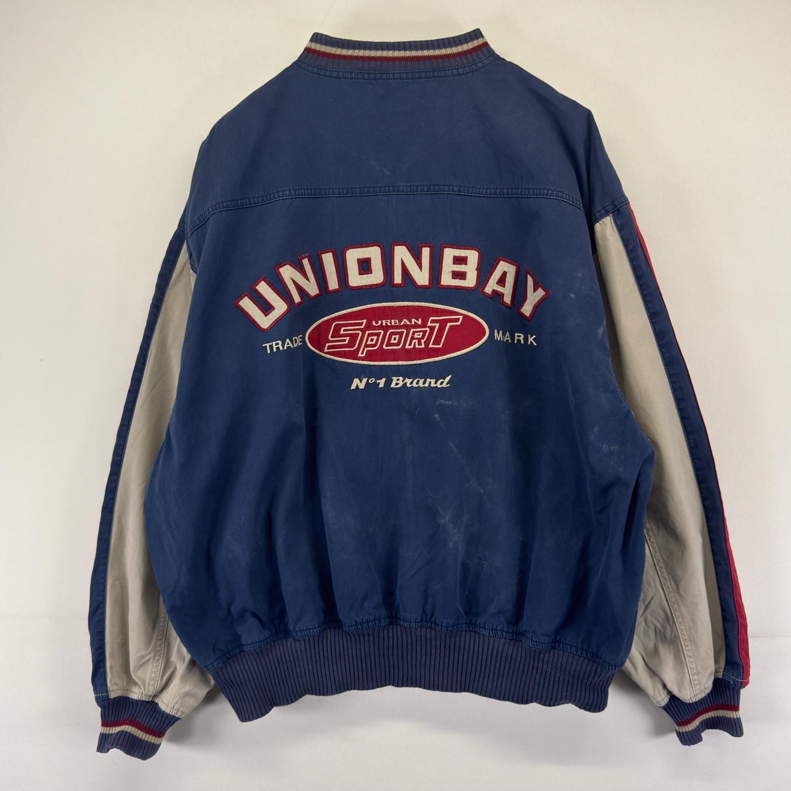 古着 90's/90年代 ユニオンベイ UNION BAY ジャケット スタジャン アワードジャケット バックロゴ 大きいサイズ 105 グレー系 メンズ