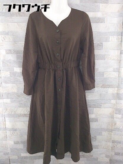 ◇　LOWRYS　FARM　ローリーズファーム　ウエストゴム　長袖　膝下丈　ワンピース　サイズF　ブラウン　レディース 【中古】 【1104020000299】