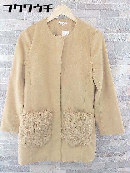 ◇ FUN ファン ノーカラー 比翼 長袖 コート サイズL ベージュ系 レディース 【中古】 【1104020005522】