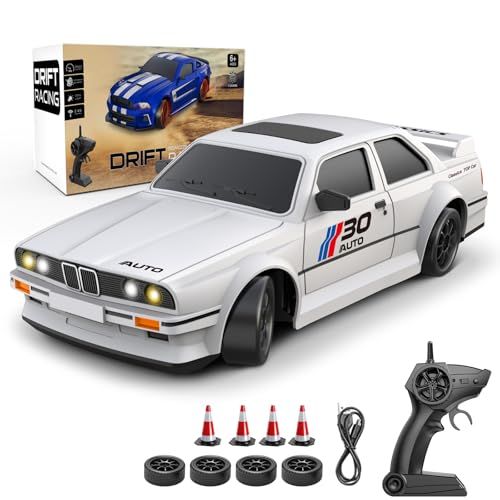 Carox 高速 ラジコンカー ドリフトカー 1/24スケール 2.4GHz 15km/h 四輪駆動 ライト付き スペアタイヤ付属 充電式 子供 大人向け プレゼント OX91（ホワイト）kk 17e24a95