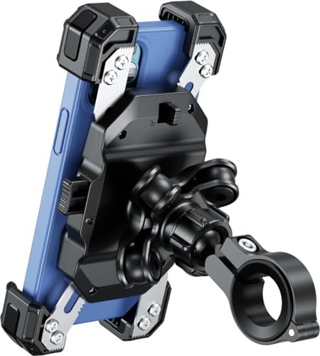 Kaedear(カエディア) バイク スマホホルダー 振動吸収 バイク用スマホホルダー 携帯ホルダー ファイバー強化樹脂&アルミ ハンドル/ミラー 原付 オートバイ 自転車/高い脱着操作性/スマホ厚さ15mmまで/縦長スマホ対応/カメラ突き出 2ead9912