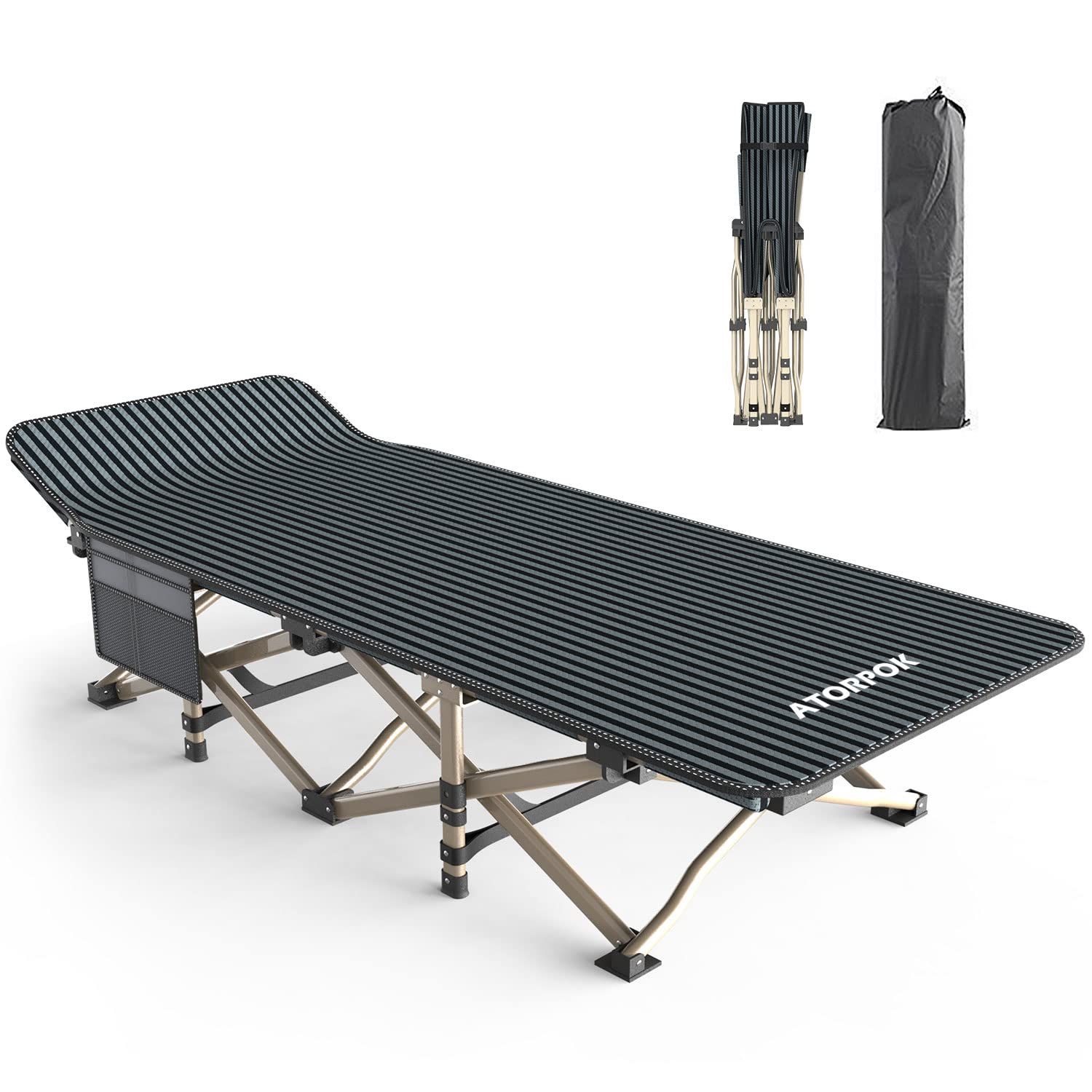 ATORPOK 折りたたみベッド コット こっと 折り畳み式ベッド アウトドアベッド 耐荷重200kg キャンプベッド キャンプベッド 防水 通気性 軽量 収納便利 自宅用 アウトドア用 オフィス用 キャリーバッグ付き簡易 スチール製 丈夫 74382cb1