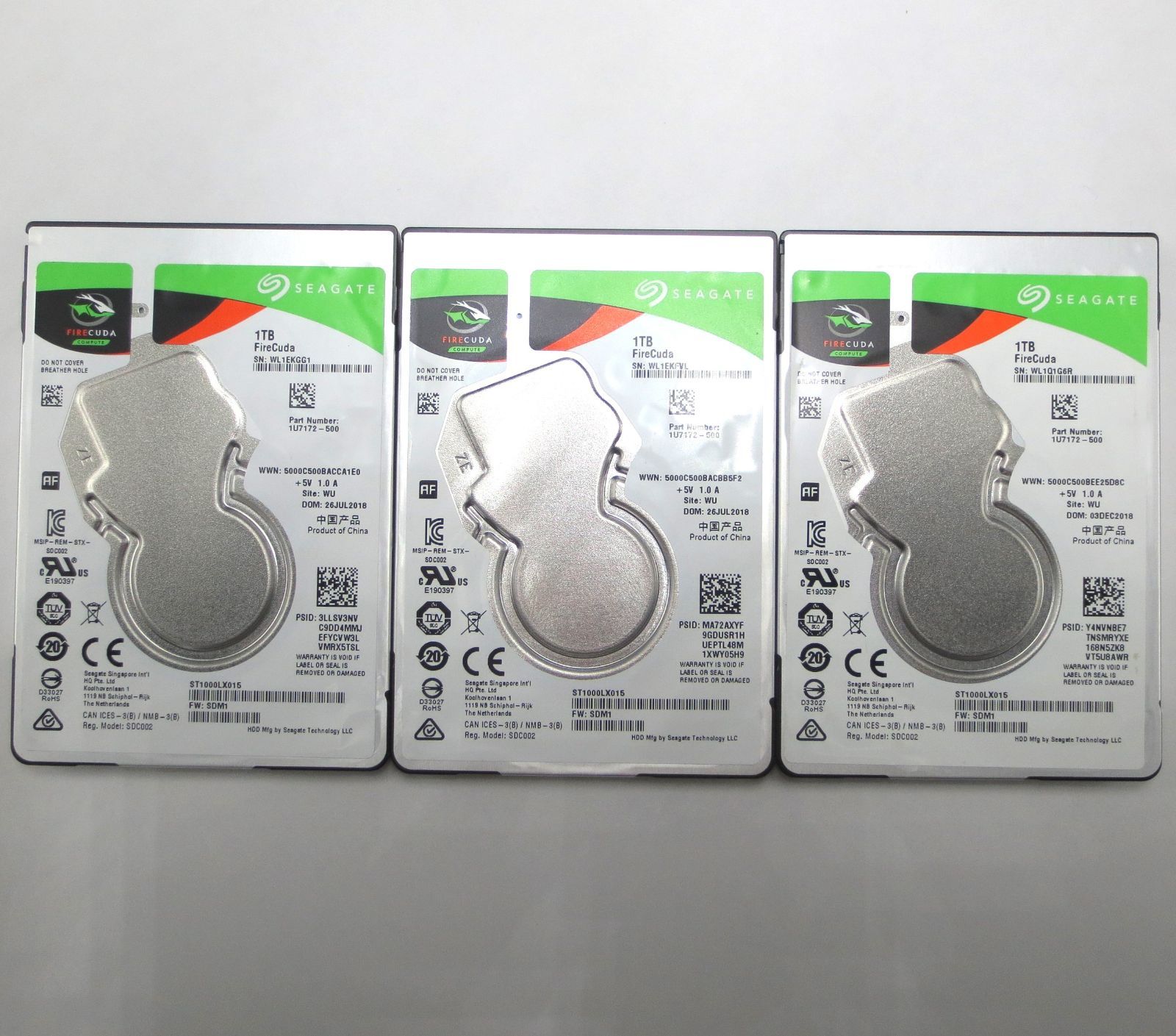 【中古動作品】Seagate 2.5インチ 7mm HDD SATA(Serial ATA) 1TB ST1000LX015-1U7172 3個セット