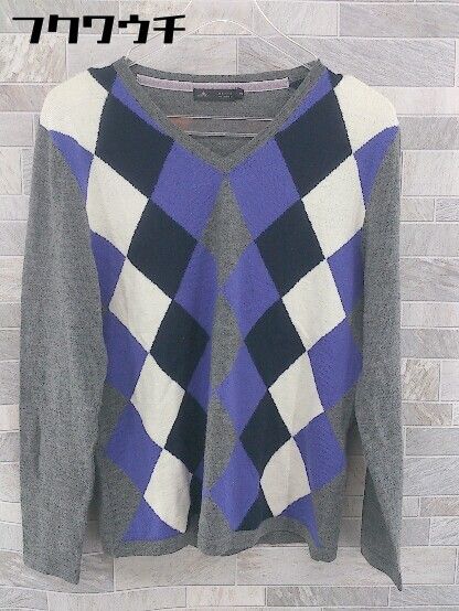 ◇ MEN'S MELROSE メンズ メルローズ アーガイル柄 ウール 長袖 ニット セーター サイズ3 グレー系 レディース 【中古】 【1104020009520】