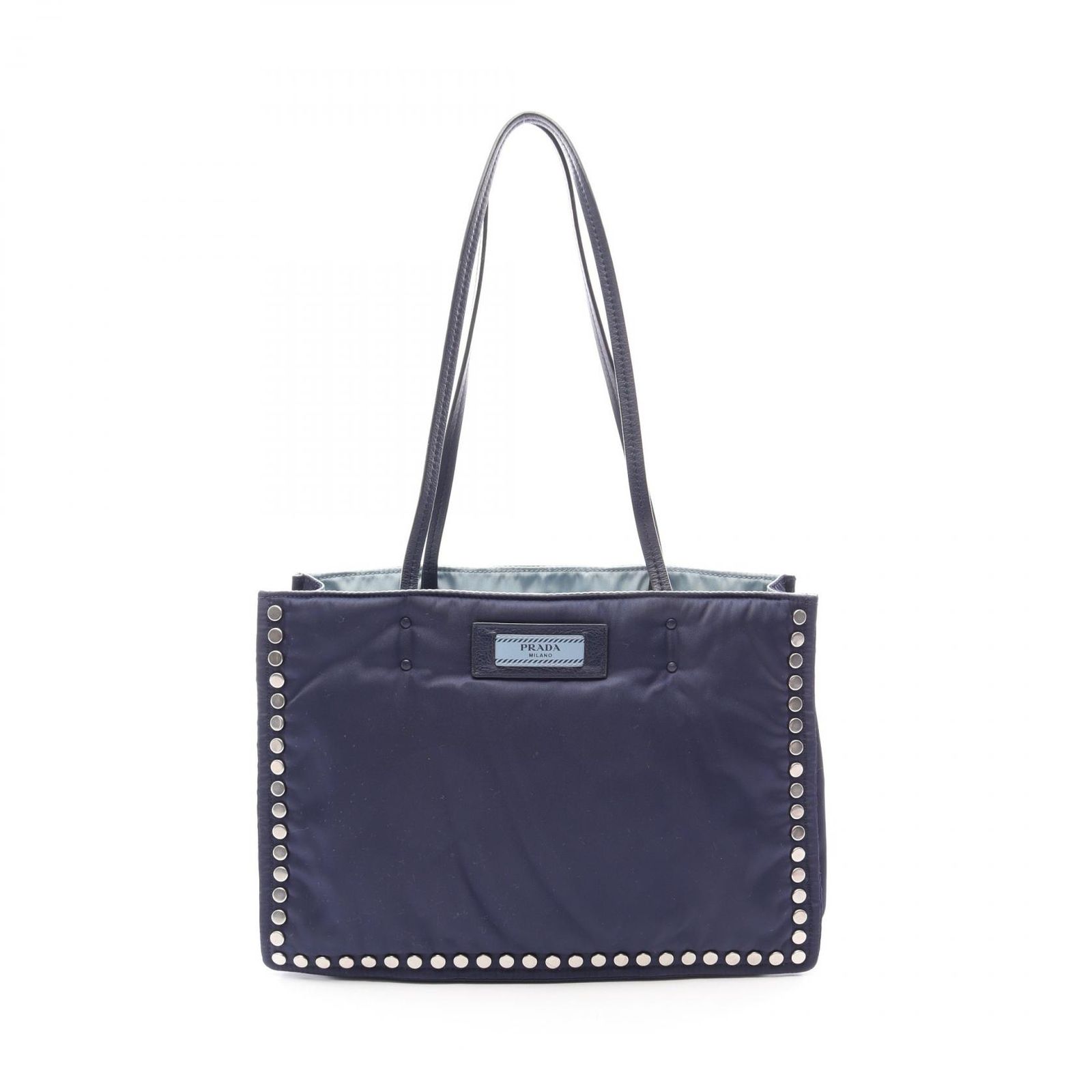 プラダ PRADA トートバッグ TESSUTO エティケット 1BG122 ネイビー ナイロン レザー エティケット ショルダートート レディース Used A