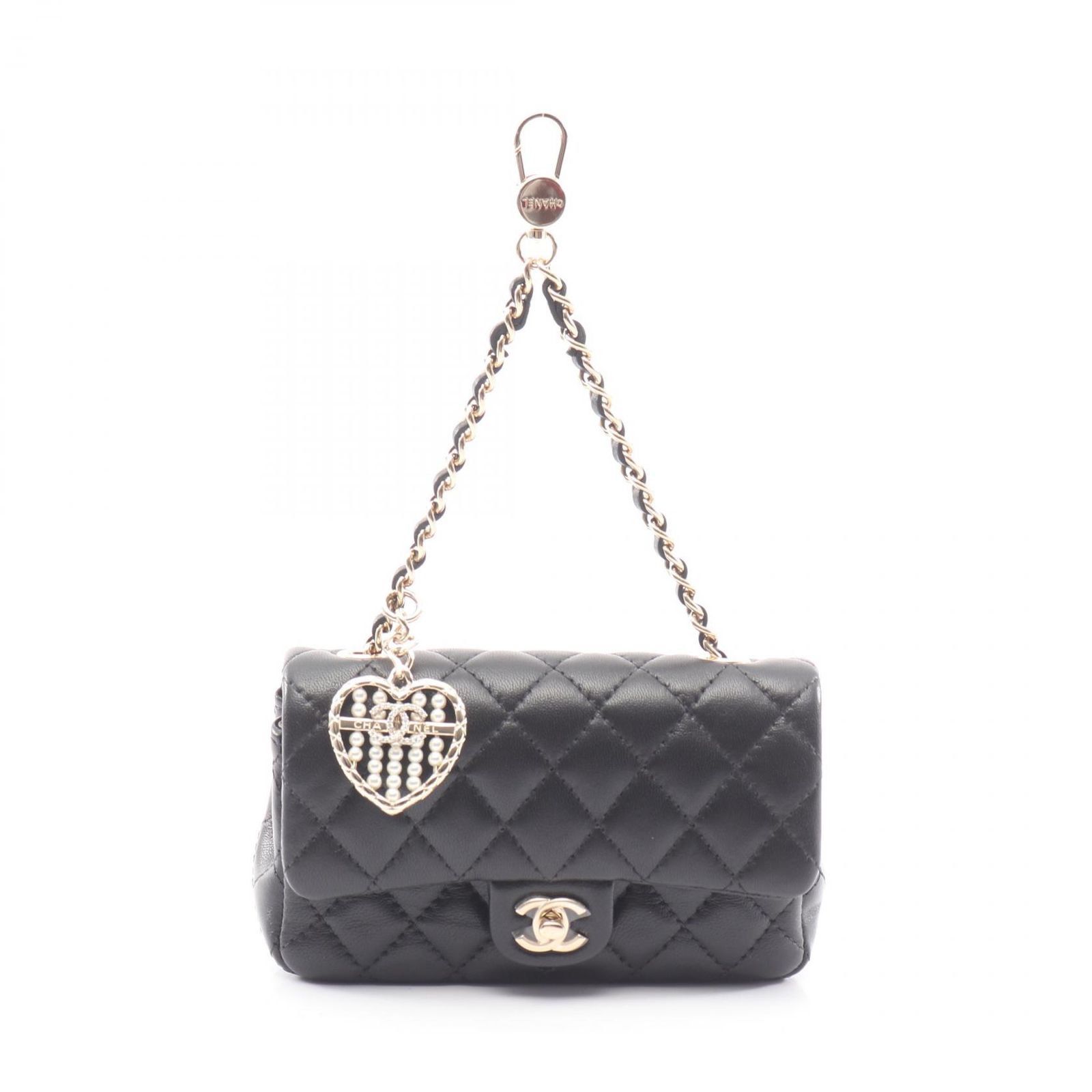 シャネル CHANEL チャーム マトラッセ クラシック ブラック ラムスキン（羊革） ミニマトラッセ バッグチャーム レディース Used A