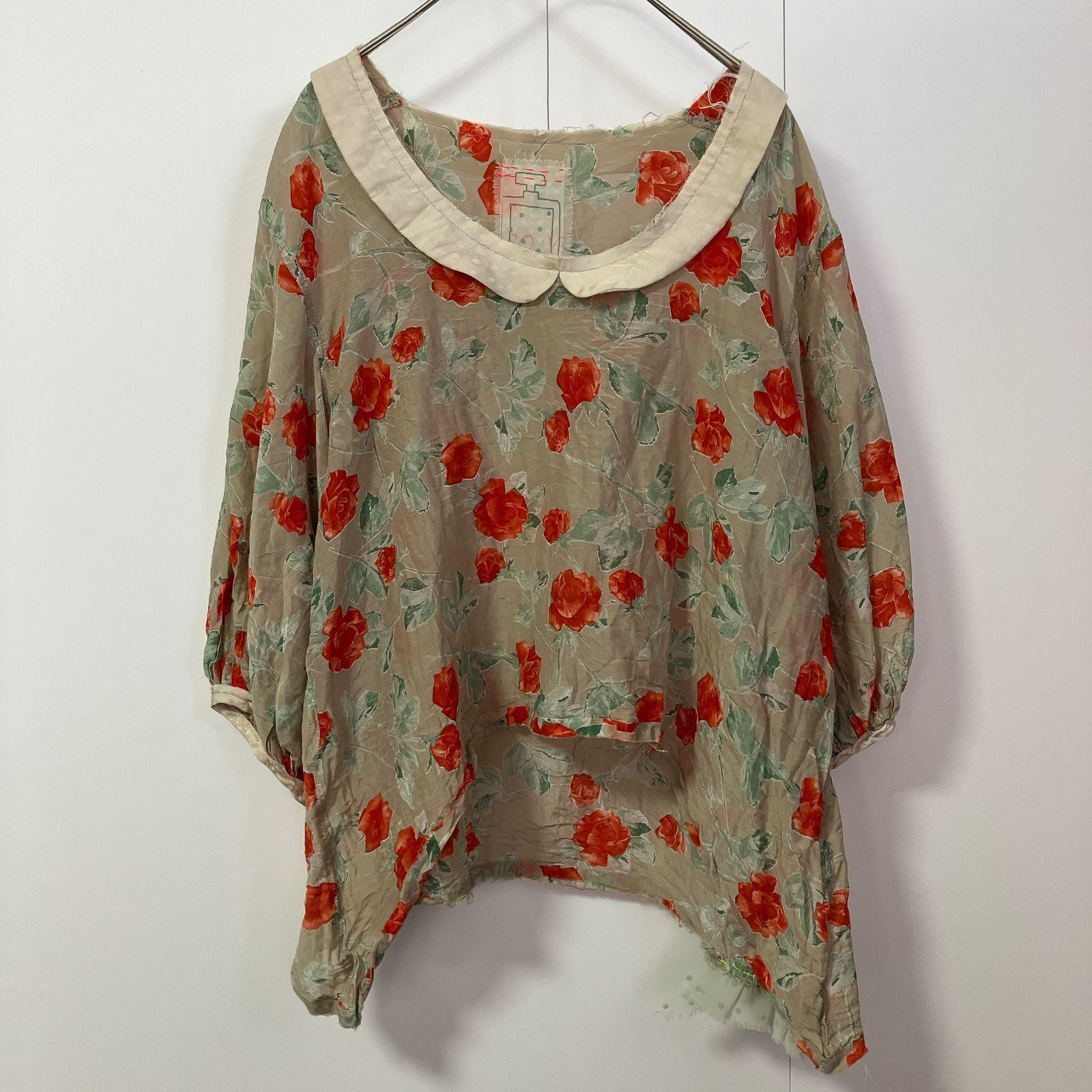 【希少】Sowa ローズシルクブラウス 総柄 花柄 シルク100％ パフスリーブ 日本製 　　　　T-356 12,402円
