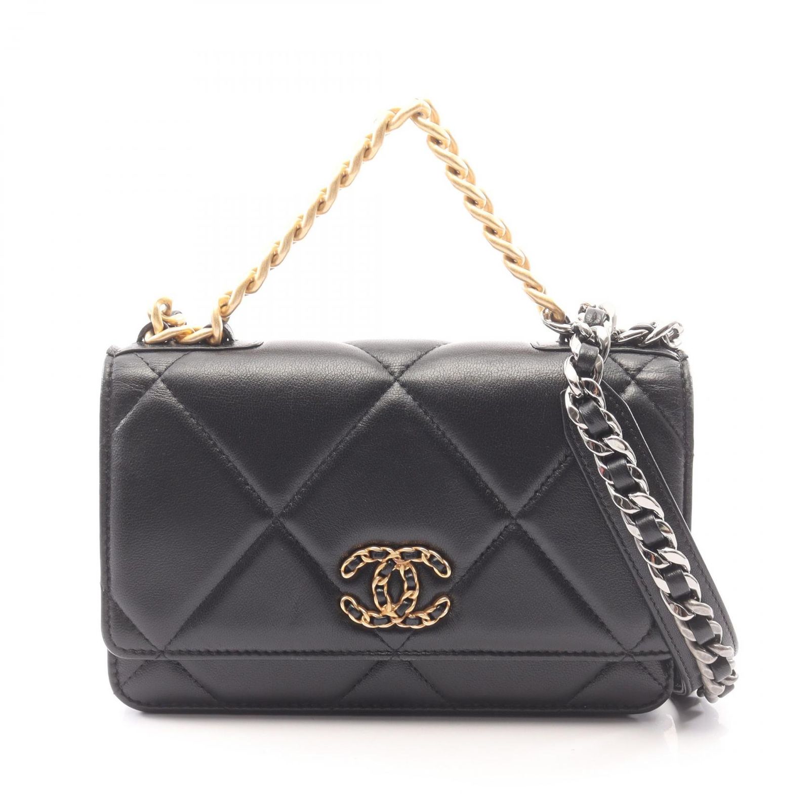 シャネル CHANEL ショルダーバッグ 19 ディズヌフ コンビ金具 2WAY AP0957 ブラック ラムスキン（羊革） CHANEL19 マトラッセ チェーンウォレット レディース Used A