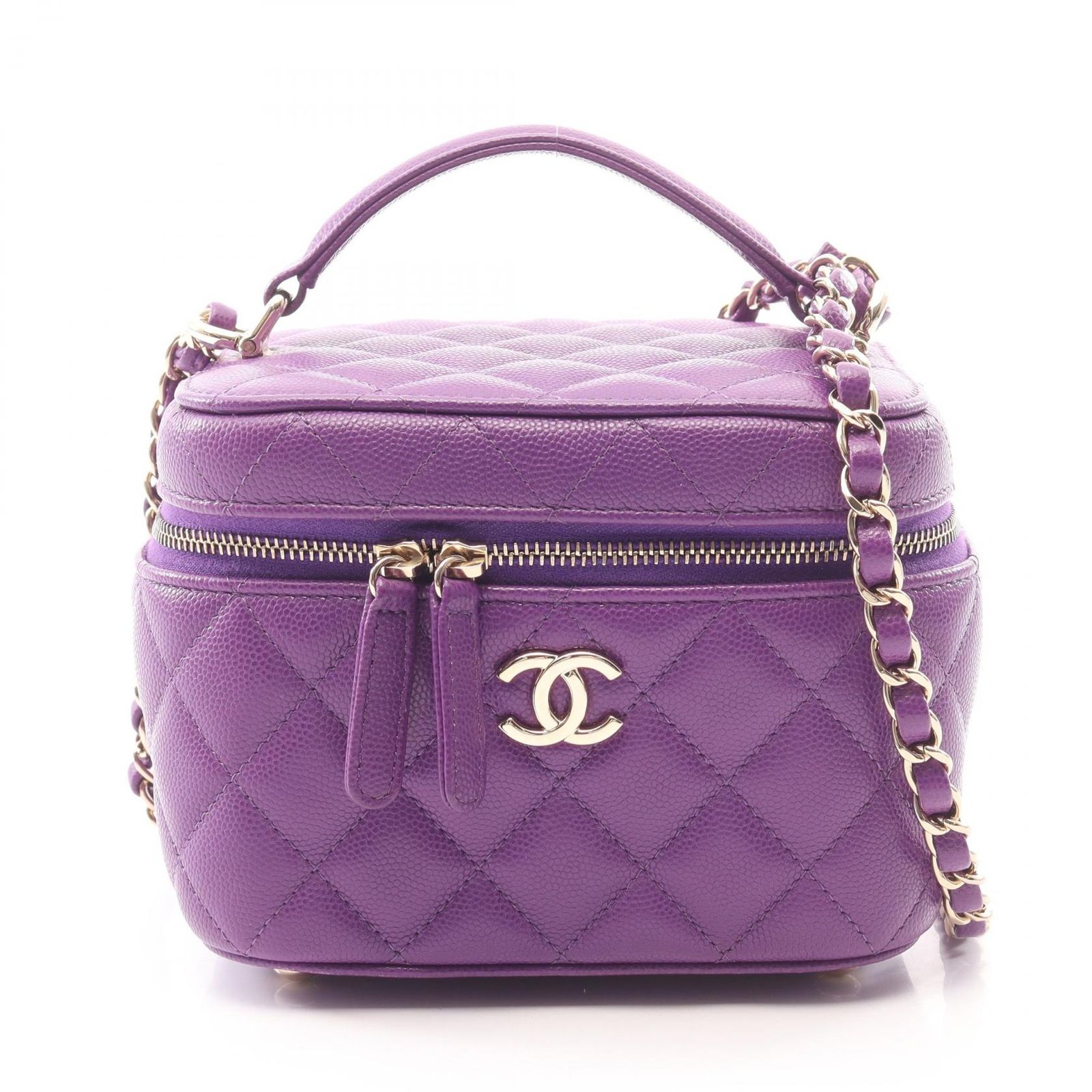 シャネル CHANEL ショルダーバッグ マトラッセ バニティバッグ 2WAY AP2199 パープル キャビアスキン(グレインドカーフ) マトラッセ バニティ 2wayチェーンショルダー