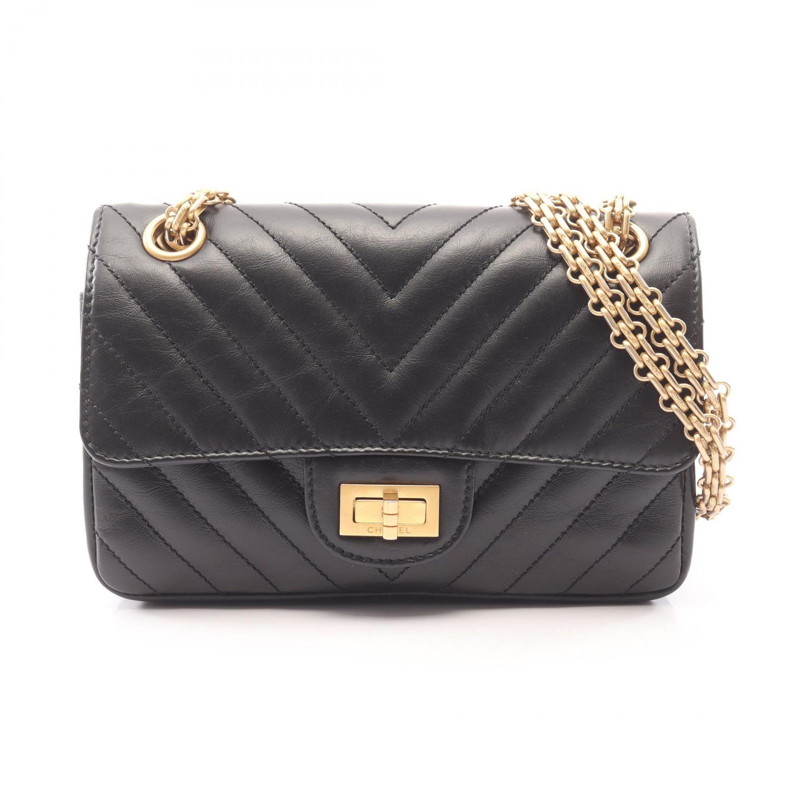 シャネル CHANEL ショルダーバッグ 2.55 2.55 シェブロン Vステッチ AS0874 ブラック レザー 2.55 シェブロン Vステッチ チェーンショルダー レディース Used A