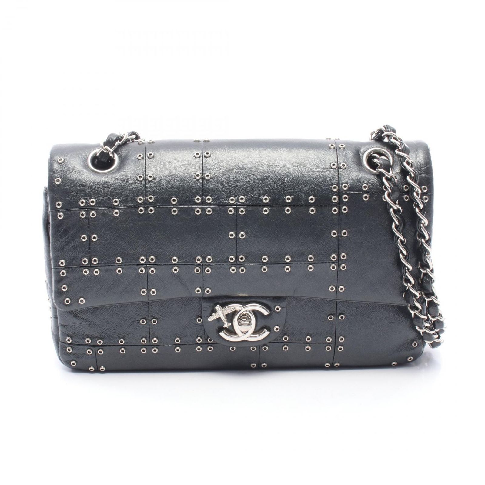 シャネル CHANEL ショルダーバッグ マトラッセ Wフラップ A01112 ブラック レザー マトラッセ ダブルフラップ エアライン チェーンショルダー レディース Used A