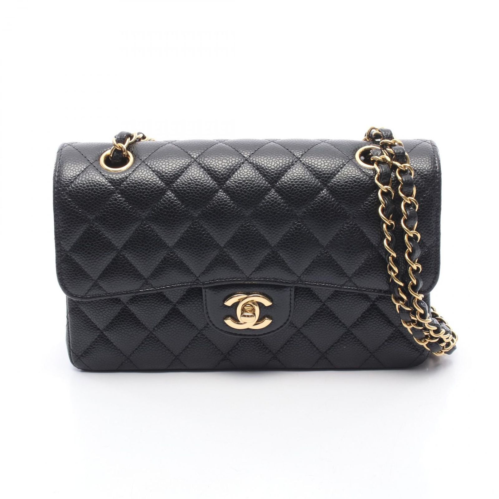シャネル CHANEL ショルダーバッグ マトラッセ Wフラップ ブラック キャビアスキン(グレインドカーフ) マトラッセ ダブルフラップ チェーンショルダー レディース