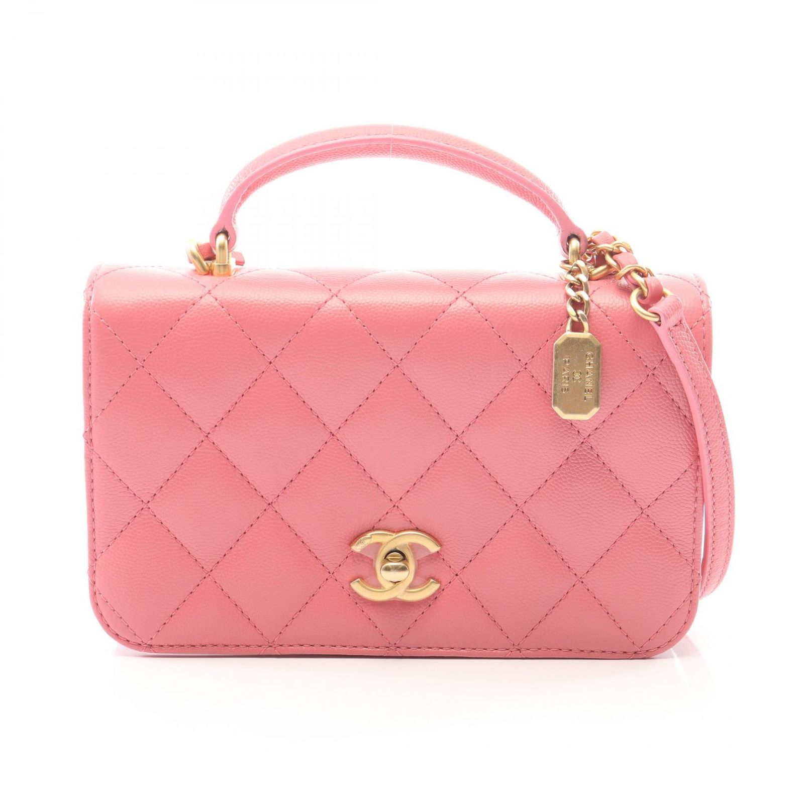 シャネル CHANEL ショルダーバッグ マトラッセ トップハンドル 2WAY AS4284 ピンク キャビアスキン(グレインドカーフ) マトラッセ トップハンドル チェーンショルダー