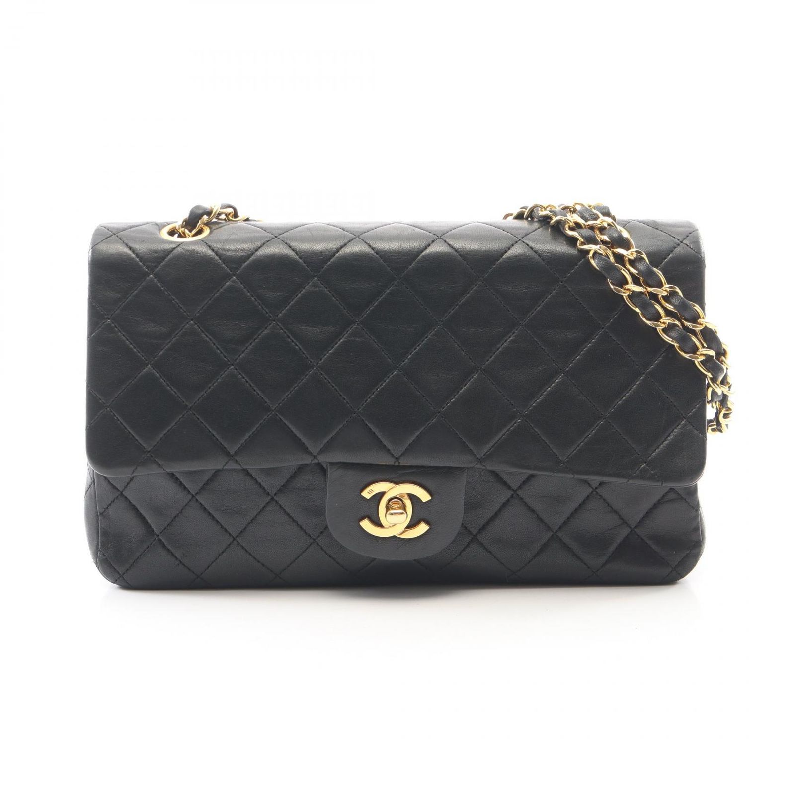 シャネル CHANEL ショルダーバッグ マトラッセ Wフラップ ブラック ラムスキン（羊革） マトラッセ ダブルフラップ チェーンショルダー レディース Used B