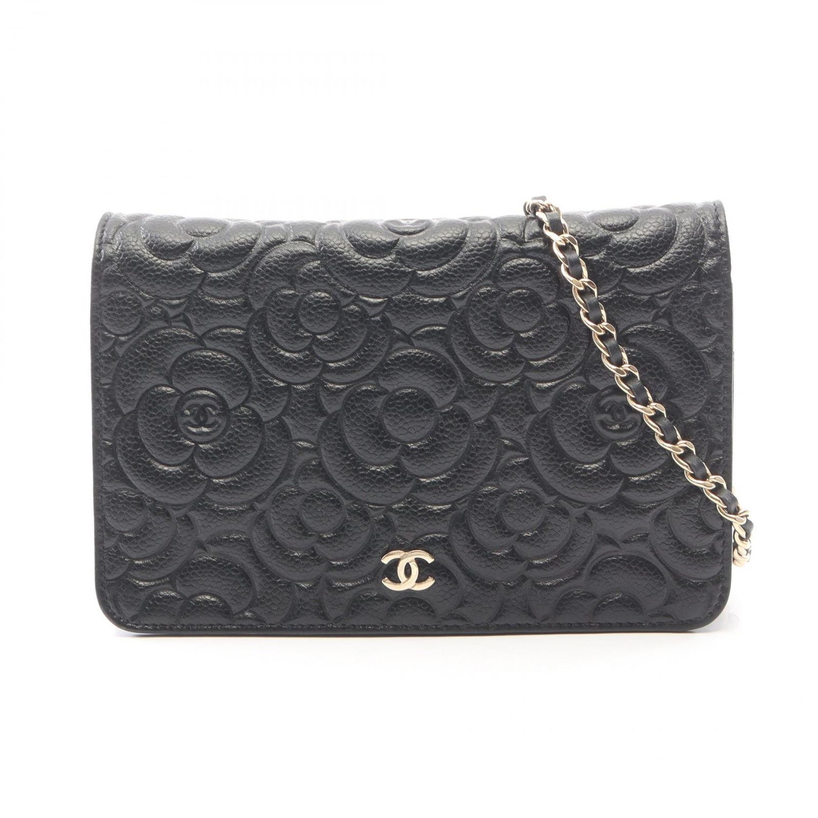 シャネル CHANEL ショルダーバッグ カメリア ブラック キャビアスキン(グレインドカーフ) カメリア チェーンウォレット レディース Used A