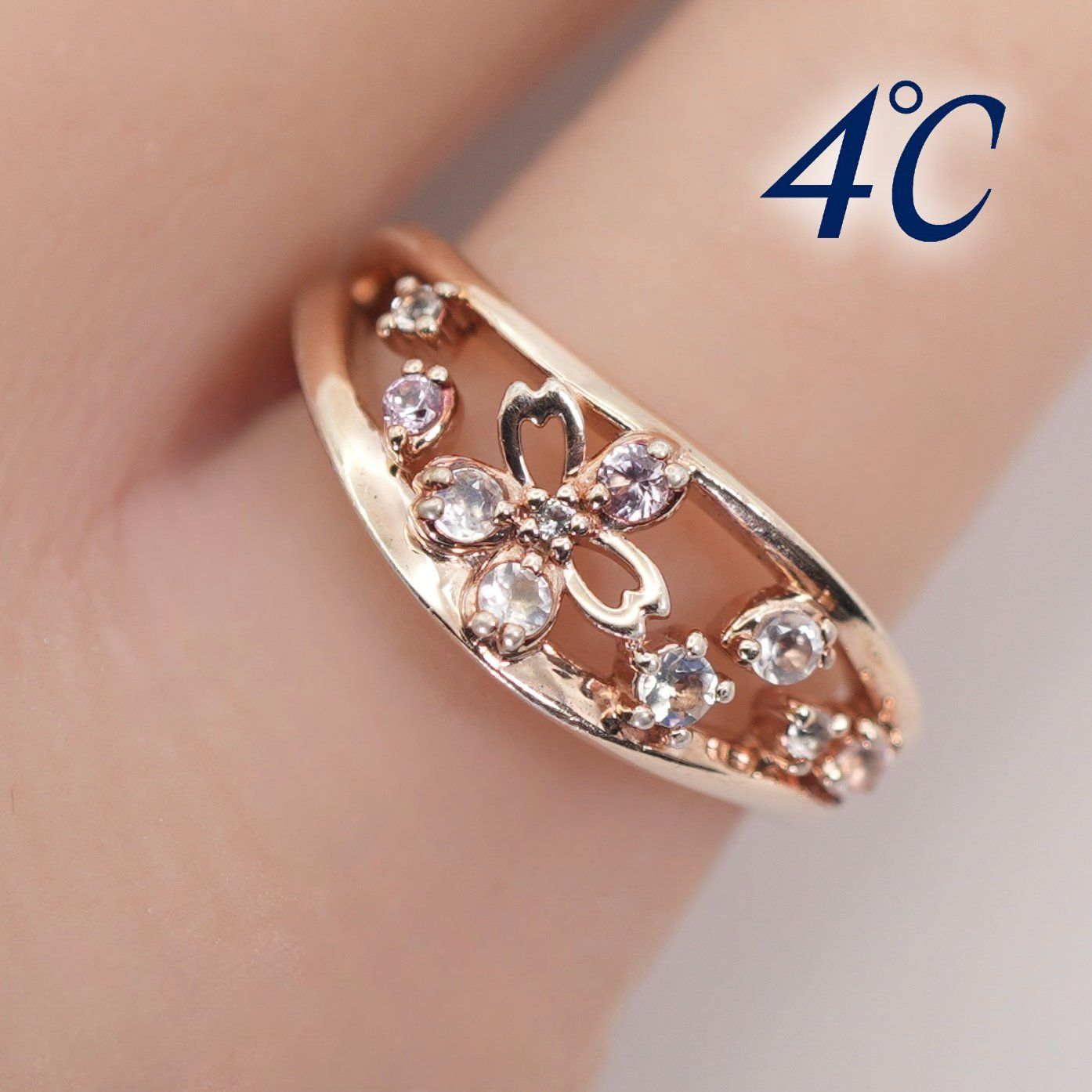 限定品 4℃ 桜コレクション ローズクォーツ シルバー リング/26-0214