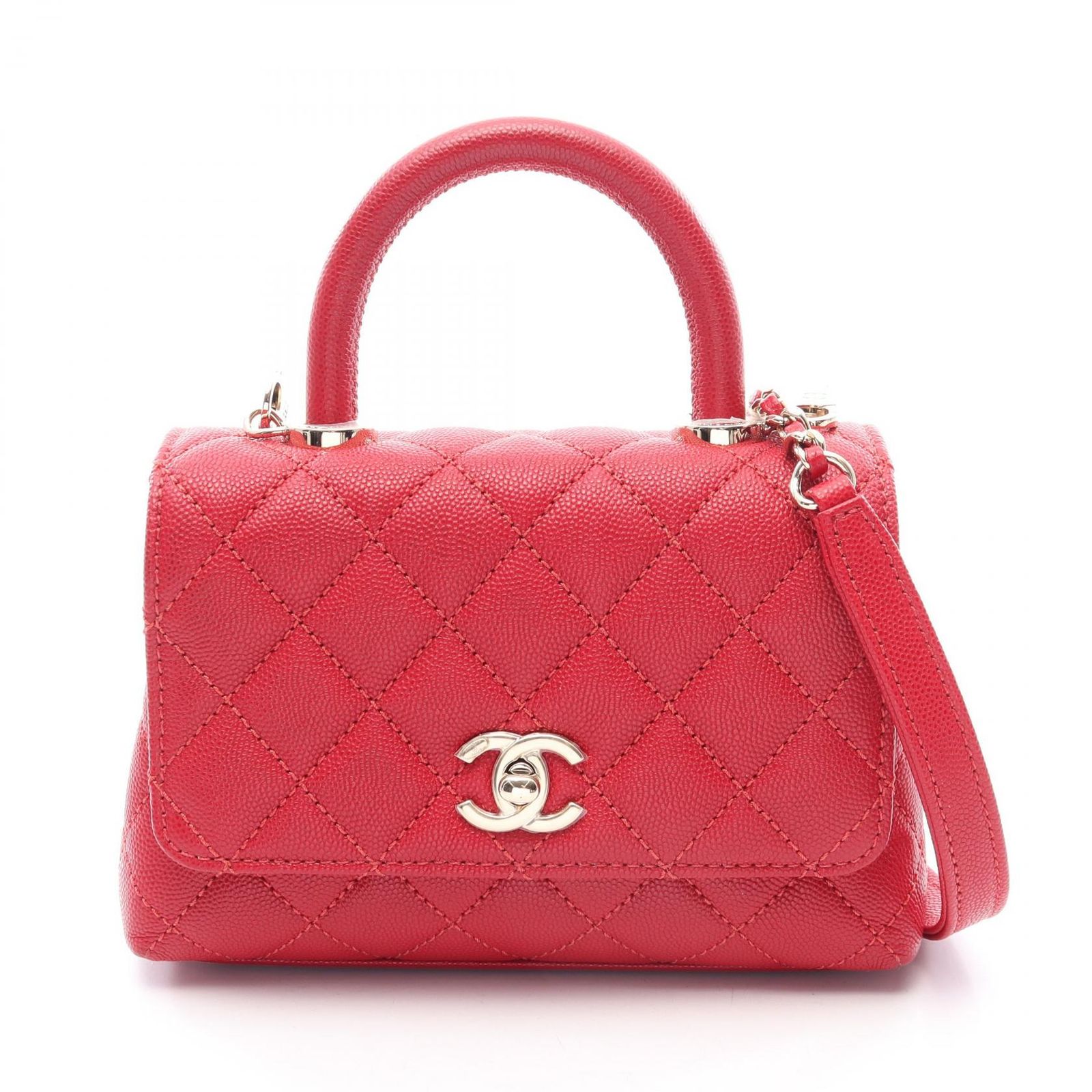 シャネル CHANEL ハンドバッグ ココハンドルXXS トップハンドル 2WAY AS2215 レッド キャビアスキン(グレインドカーフ) ココハンドル マトラッセ 2wayチェーンショルダー