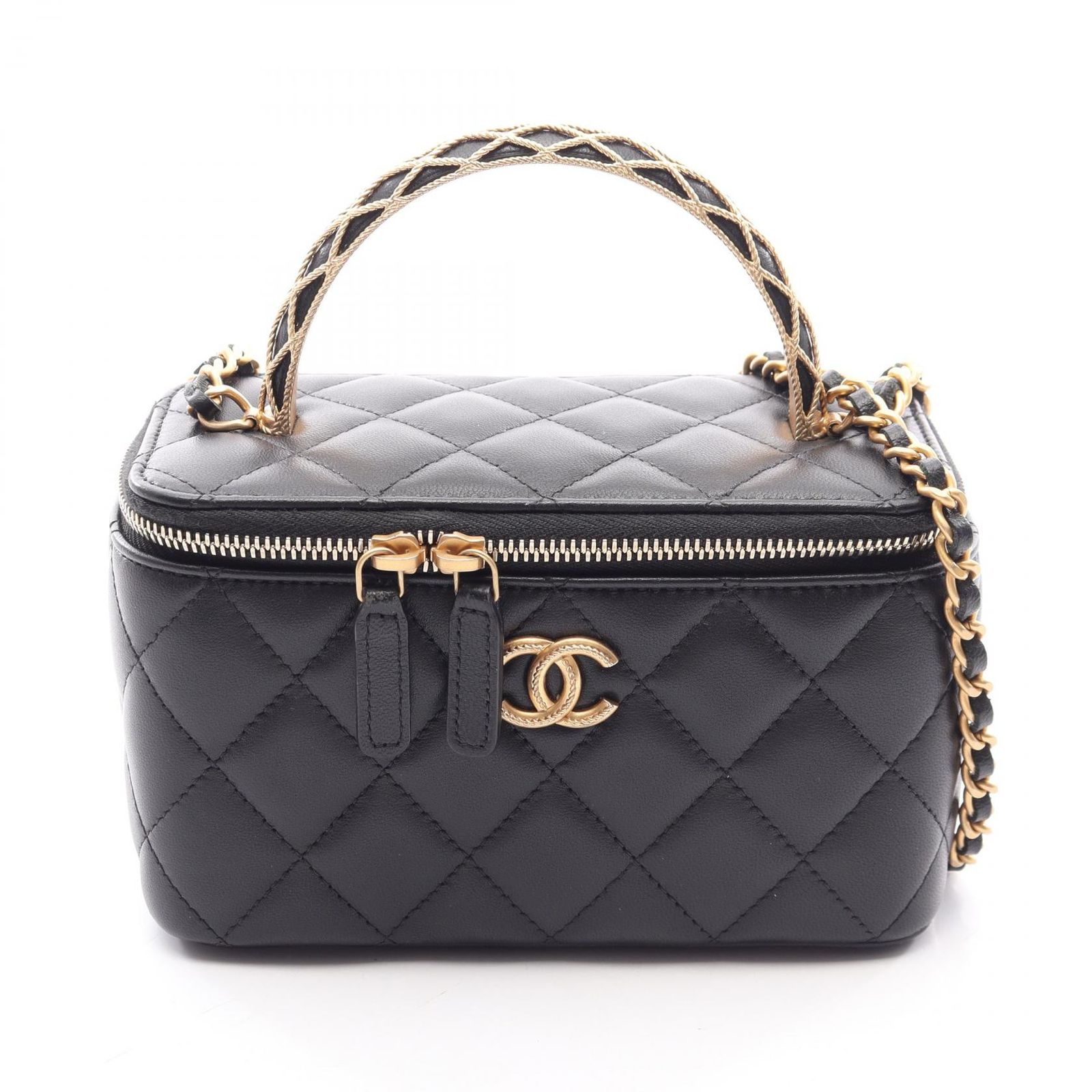 シャネル CHANEL ショルダーバッグ マトラッセ バニティバッグ 2WAY ブラック ラムスキン（羊革） マトラッセ バニティ 2wayチェーンショルダー レディース Used A