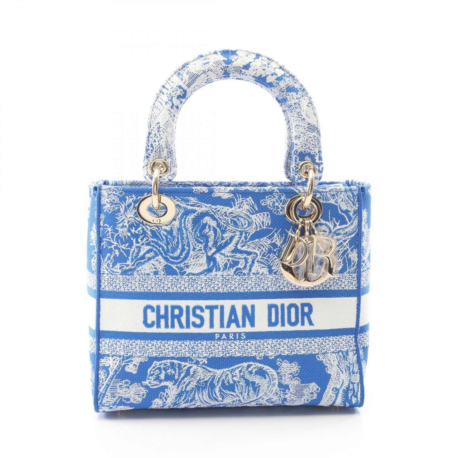 ディオール Dior ハンドバッグ LADY D-LITE ミディアム ブルー キャンバス Lady D-Lite 2wayトート ミディアム レディース Used A