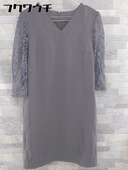 ◇ green label relaxing UNITED ARROWS バックジップ 切替 花柄 レース 長袖 膝丈 ワンピース グレー レディース 【中古】 【1104050009279】