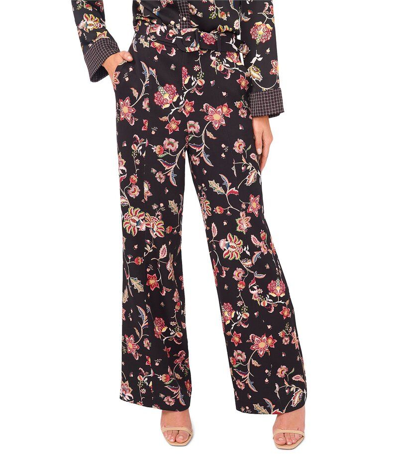 セセ レディース ボトムス カジュアルパンツ ストレート プリント パンツ CeCe Woven Paisley Print Straight Leg Coordinating Pants Rich Black ブラック