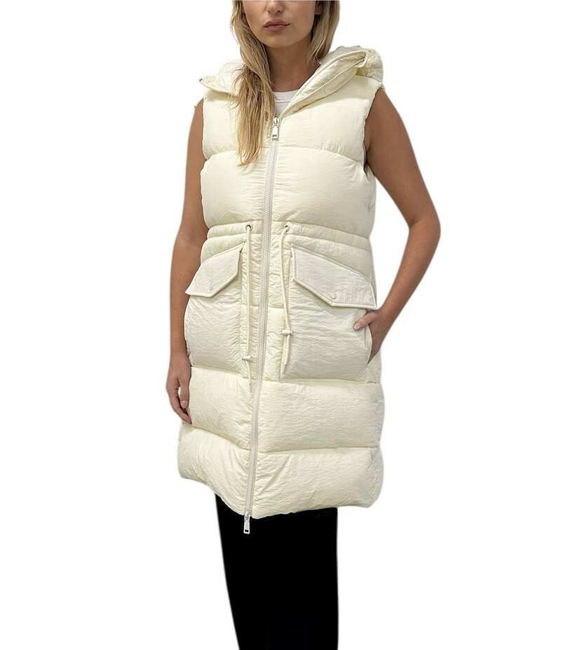 レベッカミンコフ レディース アウター ベスト REBECCA MINKOFF Hooded Neck Long Sleeve Drawcord Waist Zip Front Puffer Vest Chalk チョーク