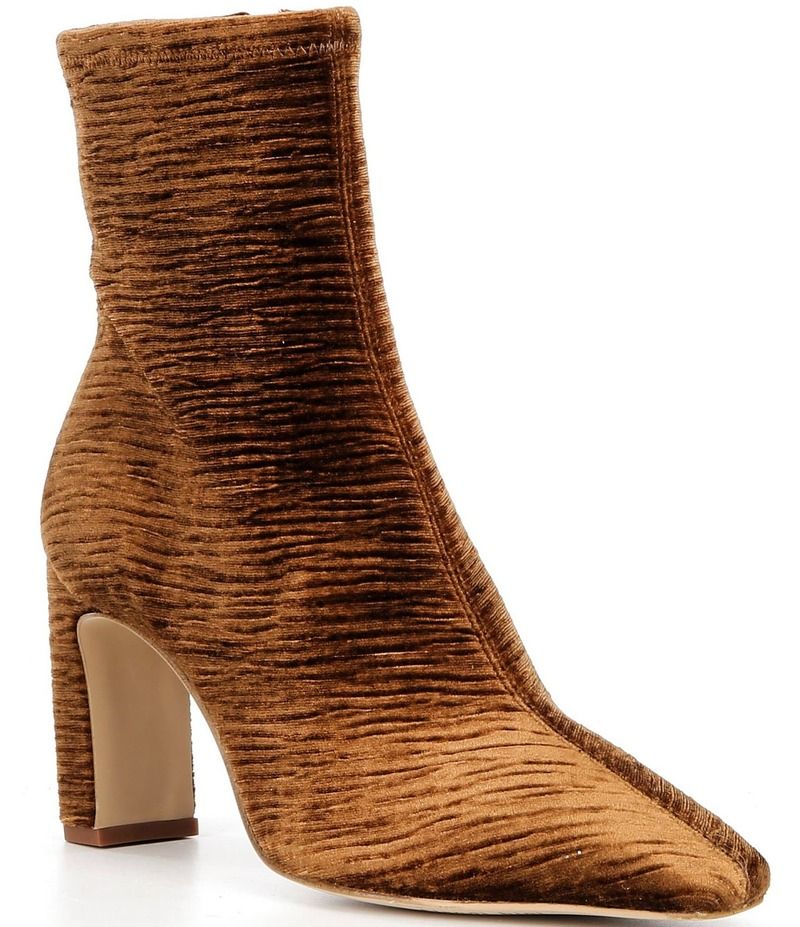 ジャンビニ レディース シューズ ブーツ・レインブーツ ギャザー ベルベット ブーツ ヒール Gianni Bini Irvin Stretch Ruched Velvet Block Heel Booties Ginger