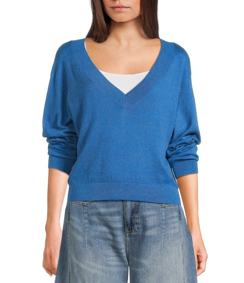 シグネチャーエイト レディース アウター ニット・セーター Vネック セーター Signature 8 VNeck Long Sleeve Sweater Blue ブルー
