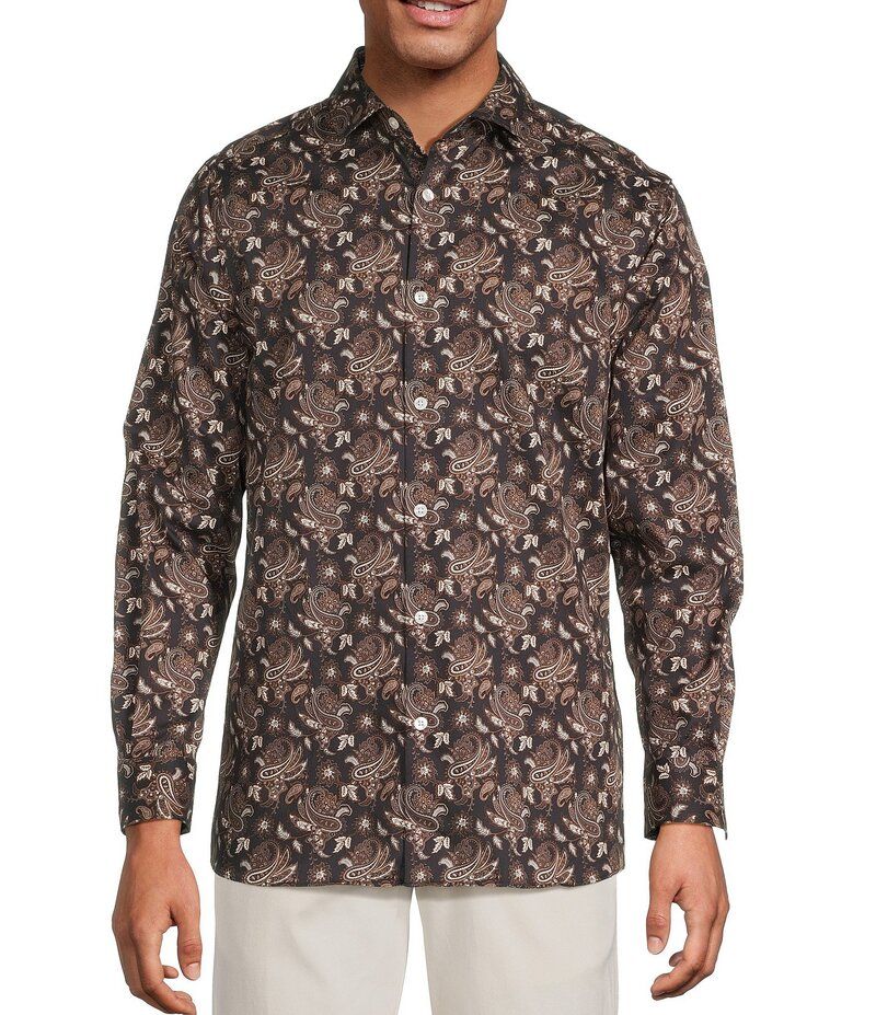 ハート シャフナー マルクス メンズ トップス シャツ Hart Schaffner Marx The Reserve Collection Long Sleeve Spread Collar Paisley Sport Shirt Black ブラック