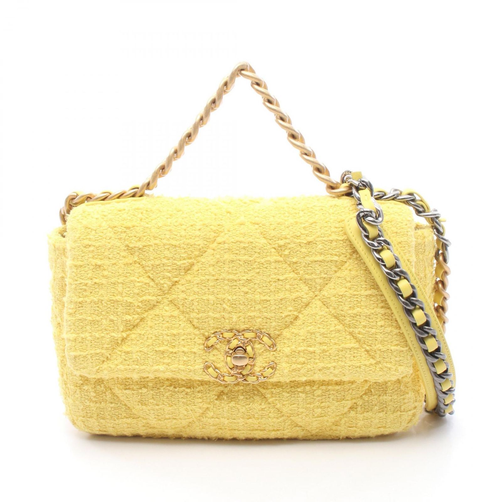 シャネル CHANEL ショルダーバッグ 19 ディズヌフ マトラッセ 2WAY AS1160 イエロー ファブリック CHANEL19 マトラッセ チェーンショルダー レディース Used A