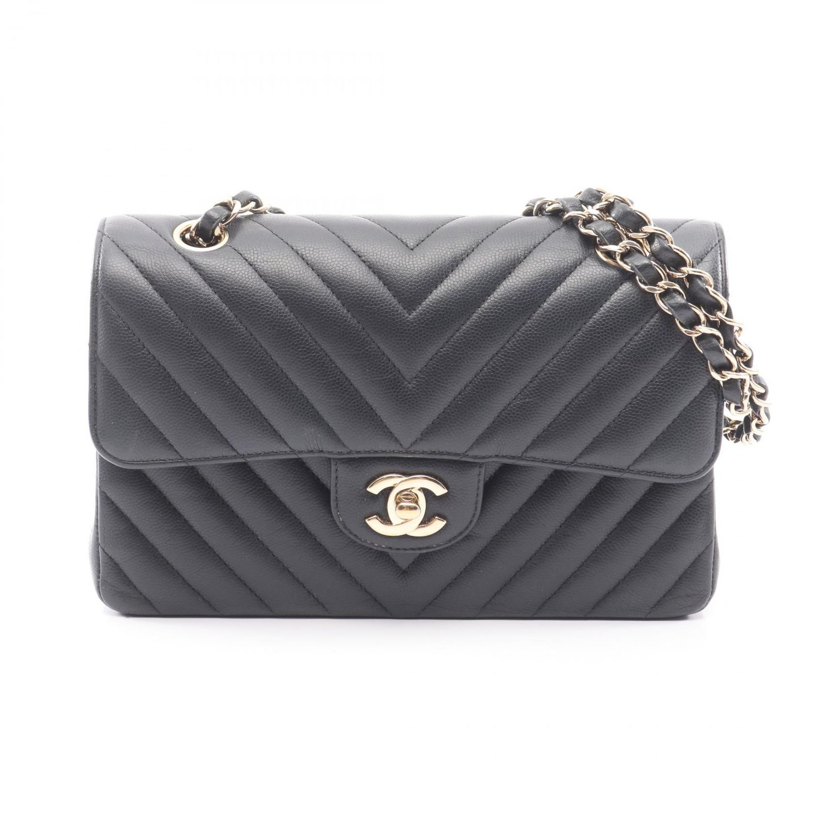 シャネル CHANEL ショルダーバッグ Vステッチ シェブロン Wフラップ A01113 ブラック キャビアスキン(グレインドカーフ) シェブロン Vステッチ チェーンショルダー