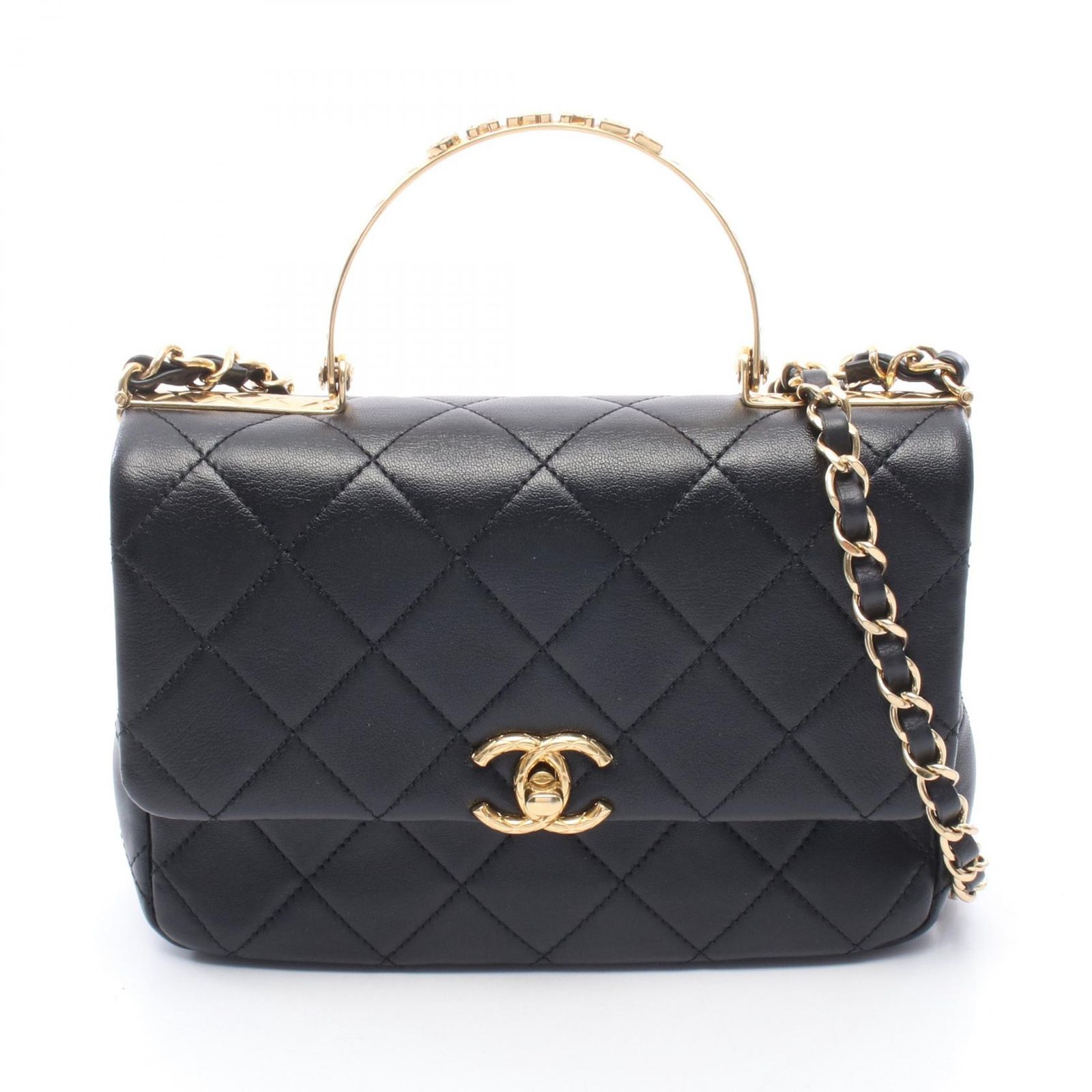 シャネル CHANEL ショルダーバッグ トップハンドル マトラッセ 2WAY AS4605 ブラック ラムスキン（羊革） トップハンドル マトラッセ スモールフラップ チェーンショルダー