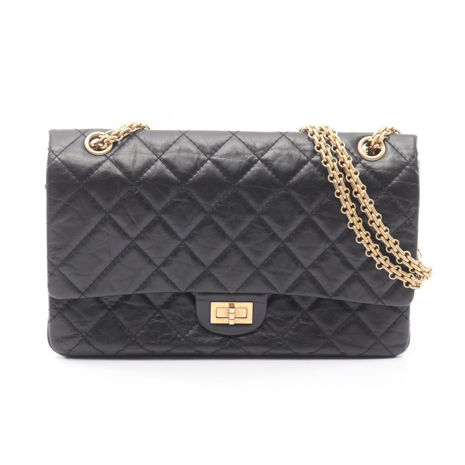 シャネル CHANEL ショルダーバッグ 2.55 マトラッセ Wフラップ A37587 ブラック レザー 2.55 マトラッセ チェーンショルダー レディース Used A