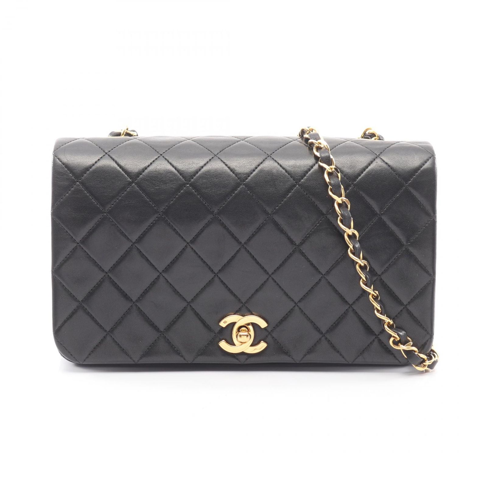 シャネル CHANEL ショルダーバッグ マトラッセ フルフラップ ブラック ラムスキン（羊革） マトラッセ フルフラップ チェーンショルダー レディース Used A