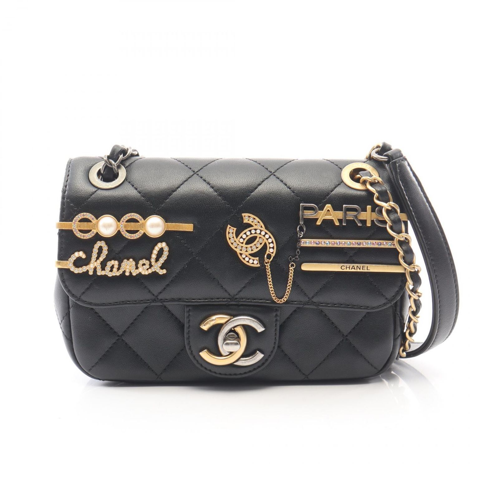 シャネル CHANEL ショルダーバッグ マトラッセ コンビ金具 AS2978 ブラック ラムスキン（羊革） ミニマトラッセ クリップココ チェーンショルダー レディース