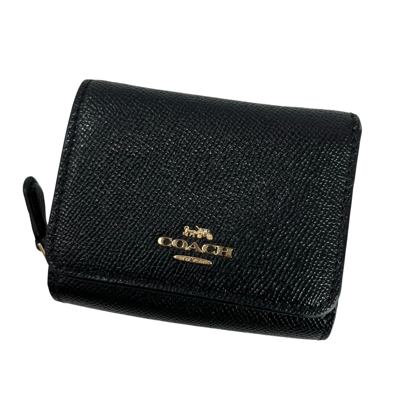 COACH コーチ 三つ折り財布 レザー スモール トライフォールド ウォレット コンパクト F37968 黒 ブラック
