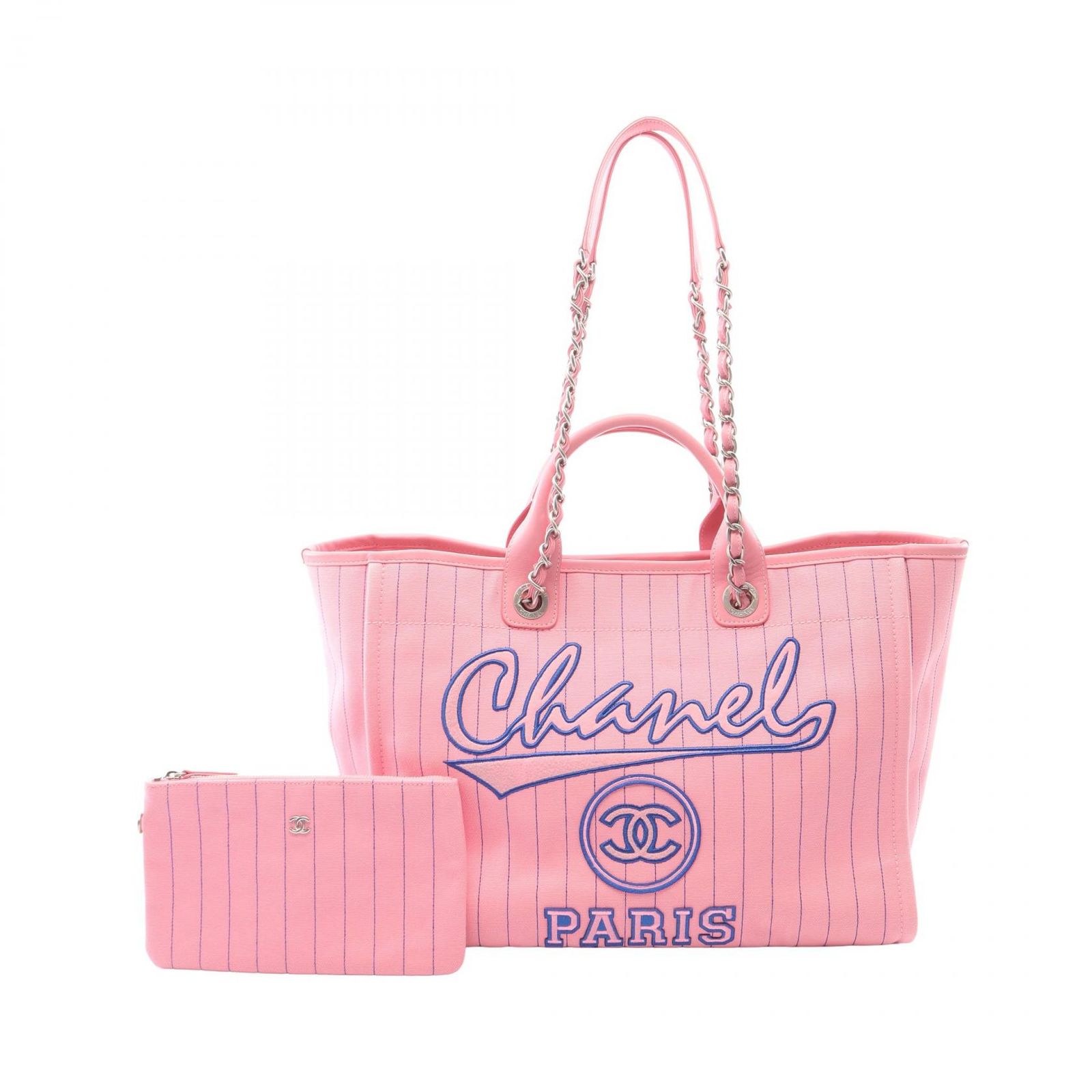 シャネル CHANEL トートバッグ ドーヴィル ラージ A93786 ピンク/ブルー キャンバス レザー ドーヴィル ショッピングバッグ レディース Used A