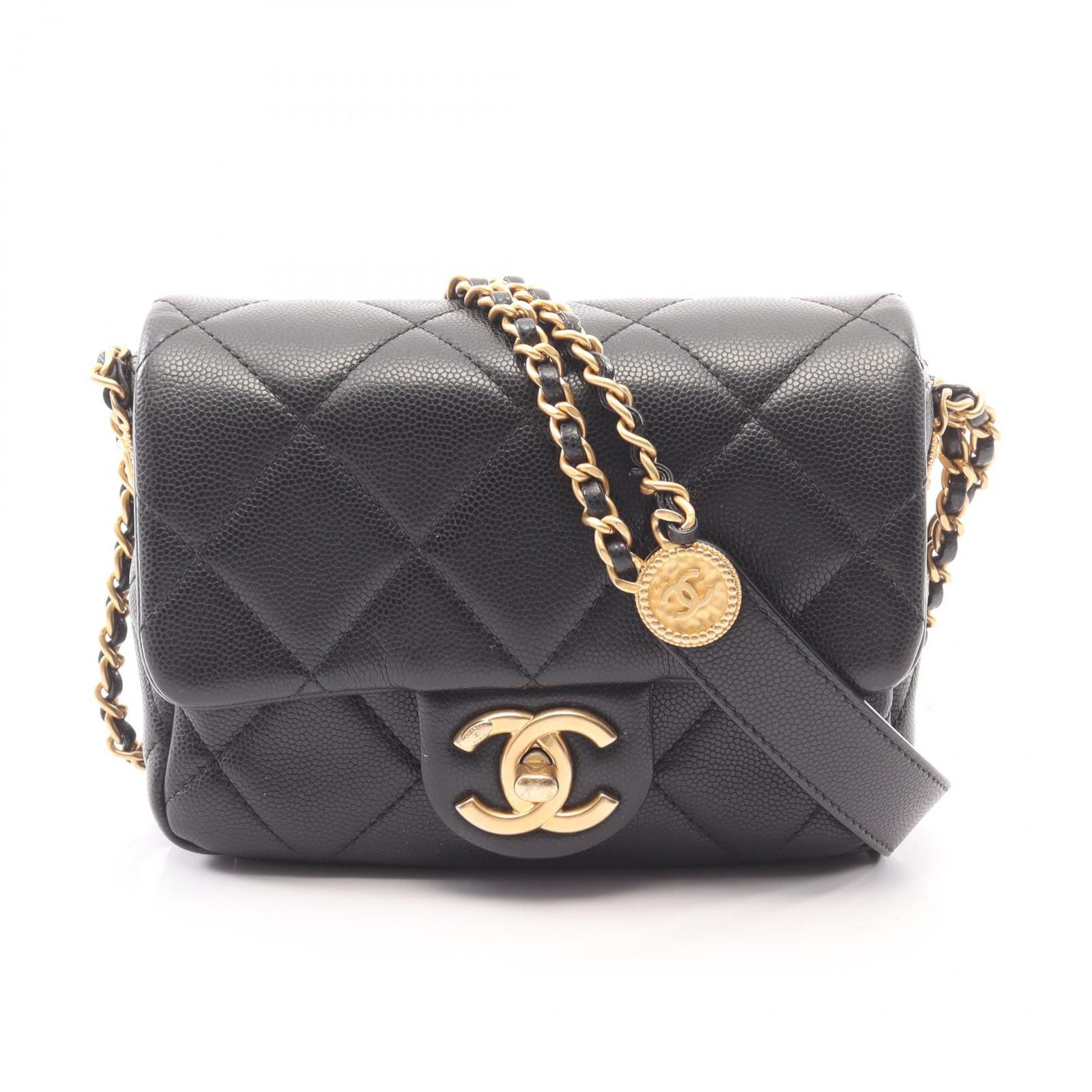 シャネル CHANEL ショルダーバッグ マトラッセ ミニフラップ AS3368 ブラック キャビアスキン(グレインドカーフ) マトラッセ スモールフラップ チェーンショルダー