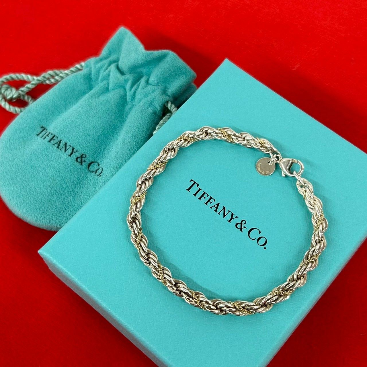 極 美品 TIFFANY&Co. ティファニー ツイストロープ ブレスレット 925 750YG チェーン バングル アクセサリー シルバー ゴールド -0504