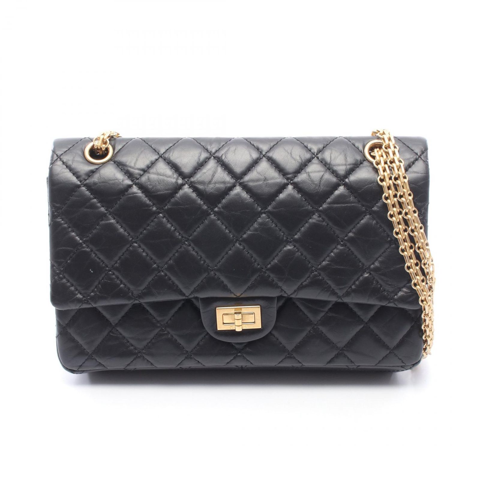 シャネル CHANEL ショルダーバッグ 2.55 マトラッセ マキシ Wフラップ A37590 ブラック カーフ（牛革） 2.55 マトラッセ チェーンショルダー レディース Used B
