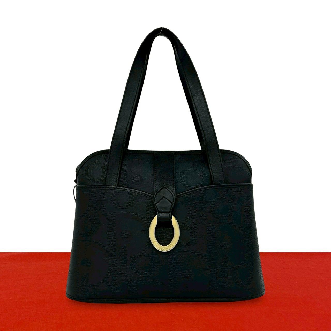 極 美品 Christian Dior ディオール ヴィンテージ ロゴ 金具 レザー ハンドバッグ トートバッグ ミニ ボストンバッグ ブラック 83742