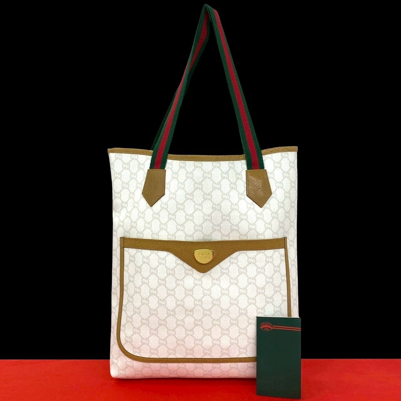 極 美品 GUCCI グッチ オールドグッチ ヴィンテージ シェリーライン グッチプラス ロゴ 金具 レザー トートバッグ ホワイト 84247