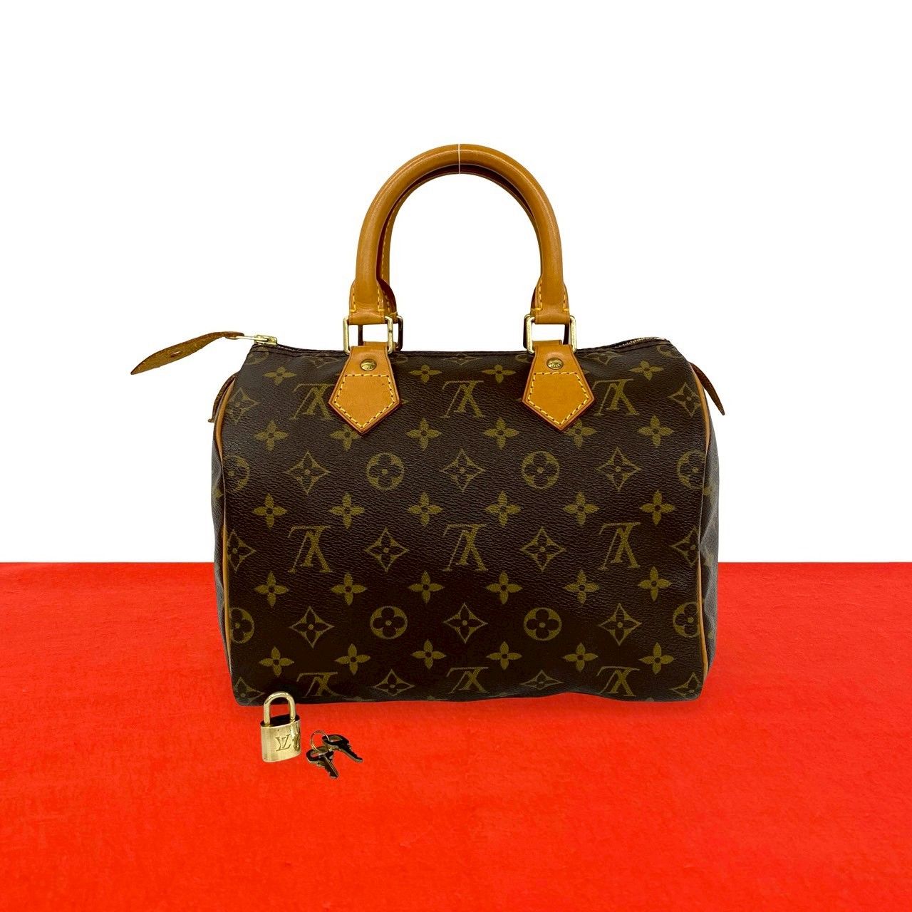 極 美品 LOUIS VUITTON ルイヴィトン スピーディ 25 ヴィンテージ モノグラム レザー ハンドバッグ ミニ ボストンバッグ ブラウン 92-10 102,250円