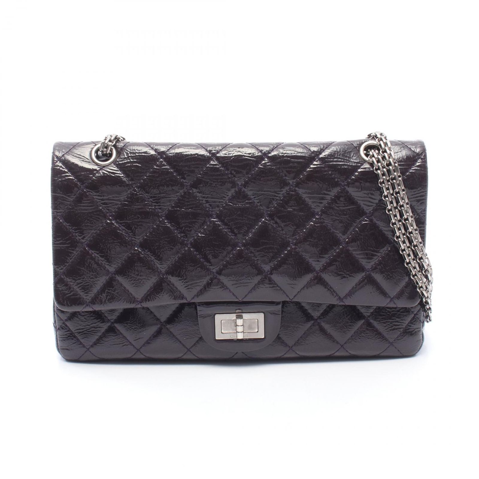 シャネル CHANEL ショルダーバッグ 2.55 マトラッセ マキシ Wフラップ パープル パテントレザー 2.55 デカマトラッセ チェーンショルダー レディース Used B
