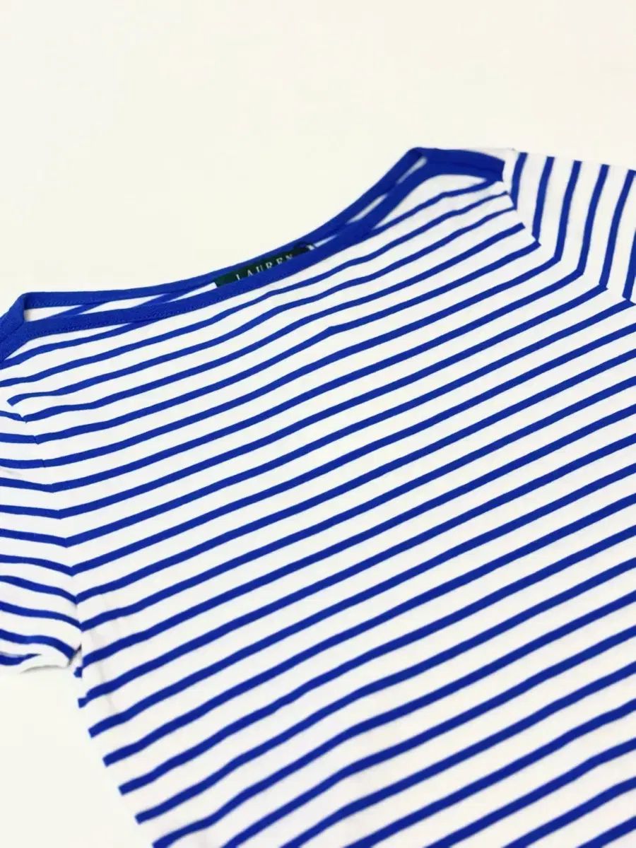 Ralph Lauren ブルー ストライプ サイド ルーシング 半袖 Tシャツ
